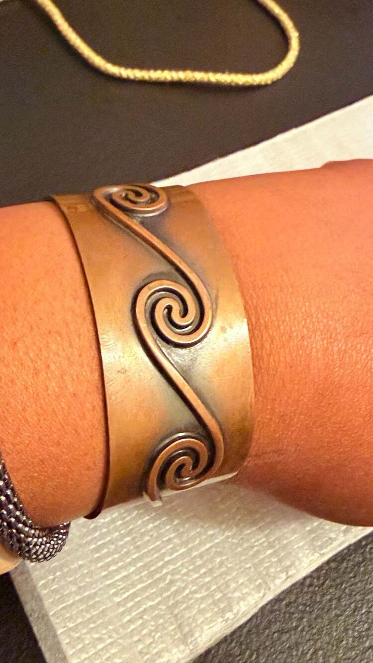 Vintage Bell Trading Post Solid Copper Cuff Bracelet with Spiral Swirl Design